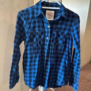 Blue and Black Plaid Button-Up Shirt